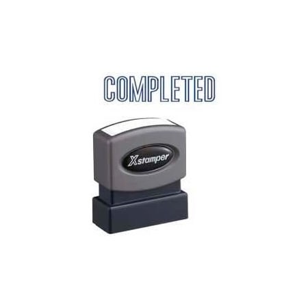 Xstamper® Pre-Inked Message Stamp, COMPLETED, 1-5/8 X 1/2, Blue